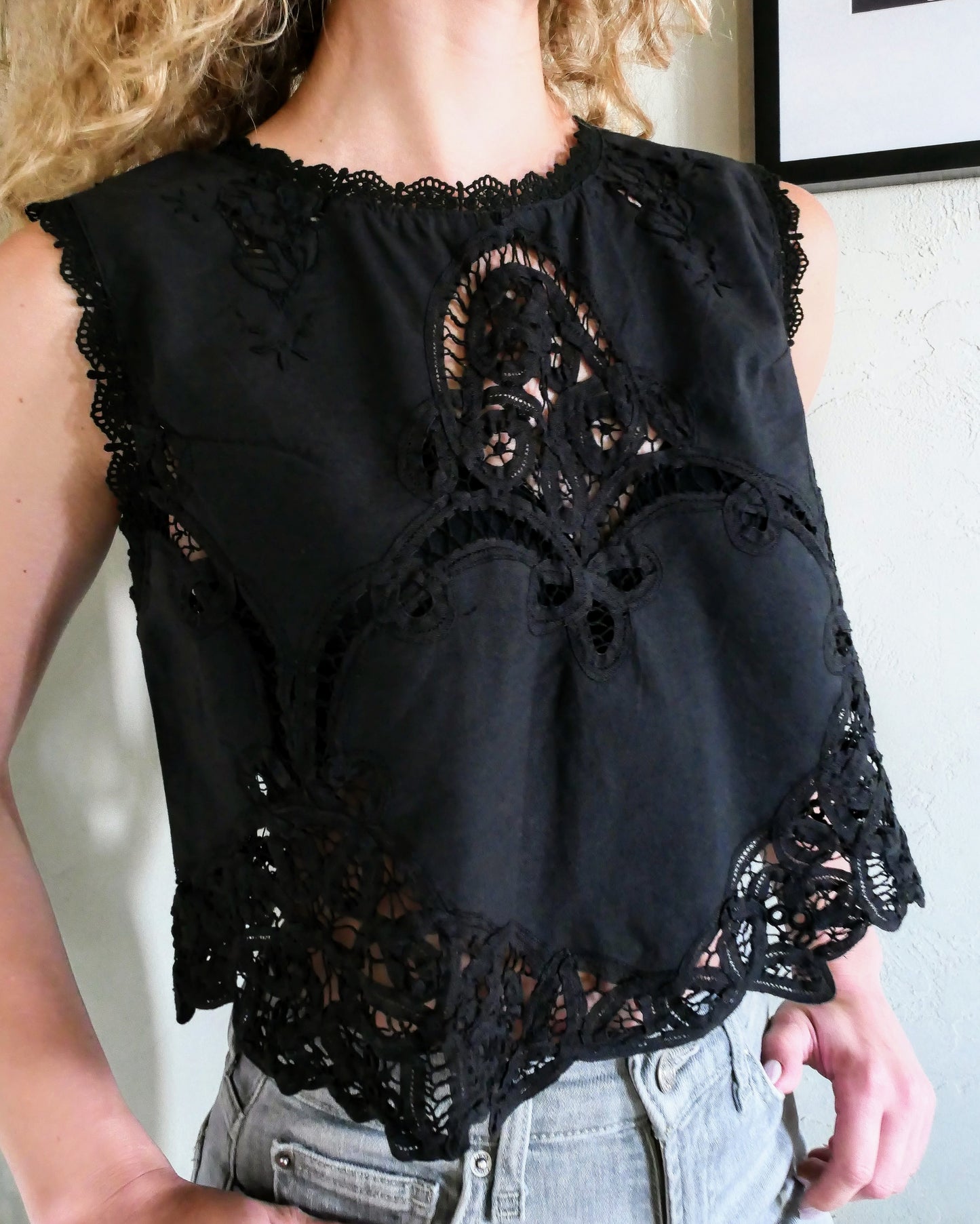Vintage Battenberg Lace Cropped Tank Top