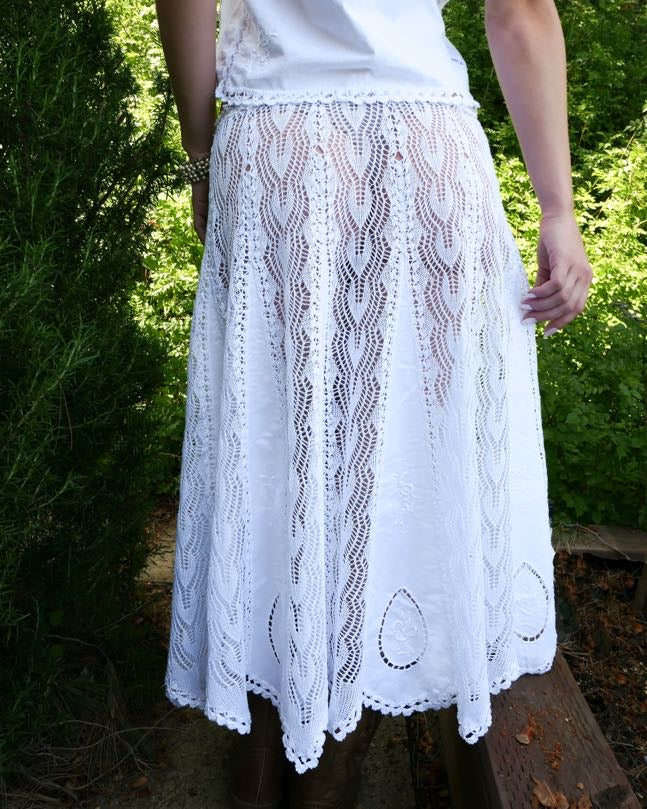 Boho Flowy Maxi Skirt with Knit and Cutwork Embroidery