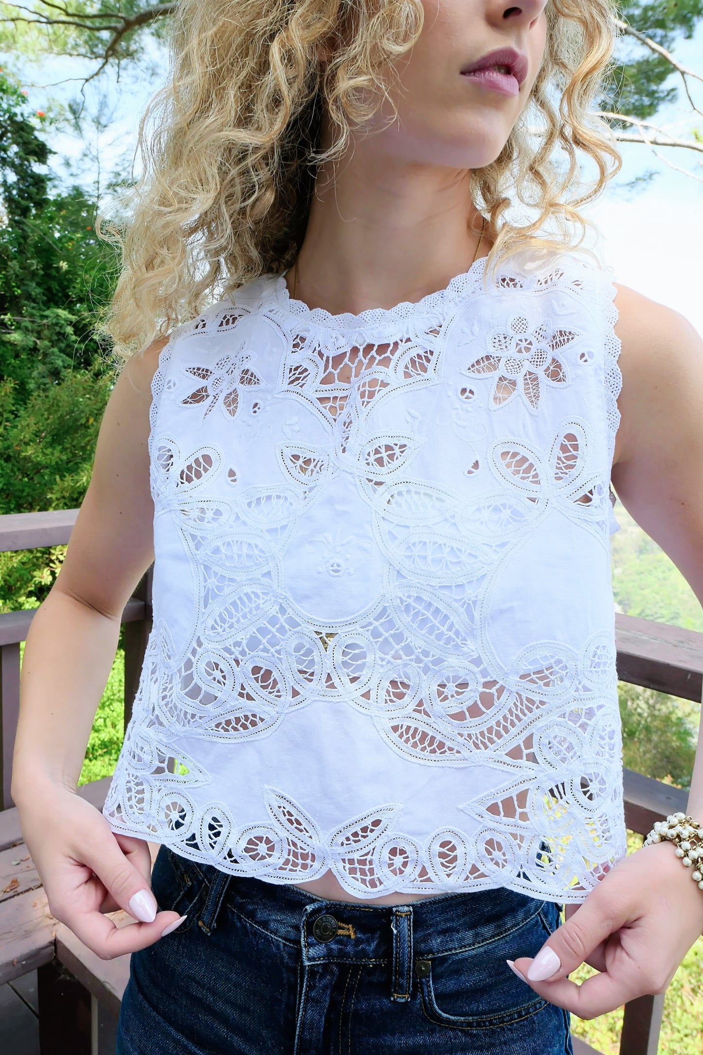 Vintage Battenberg Lace Cropped Tank Top