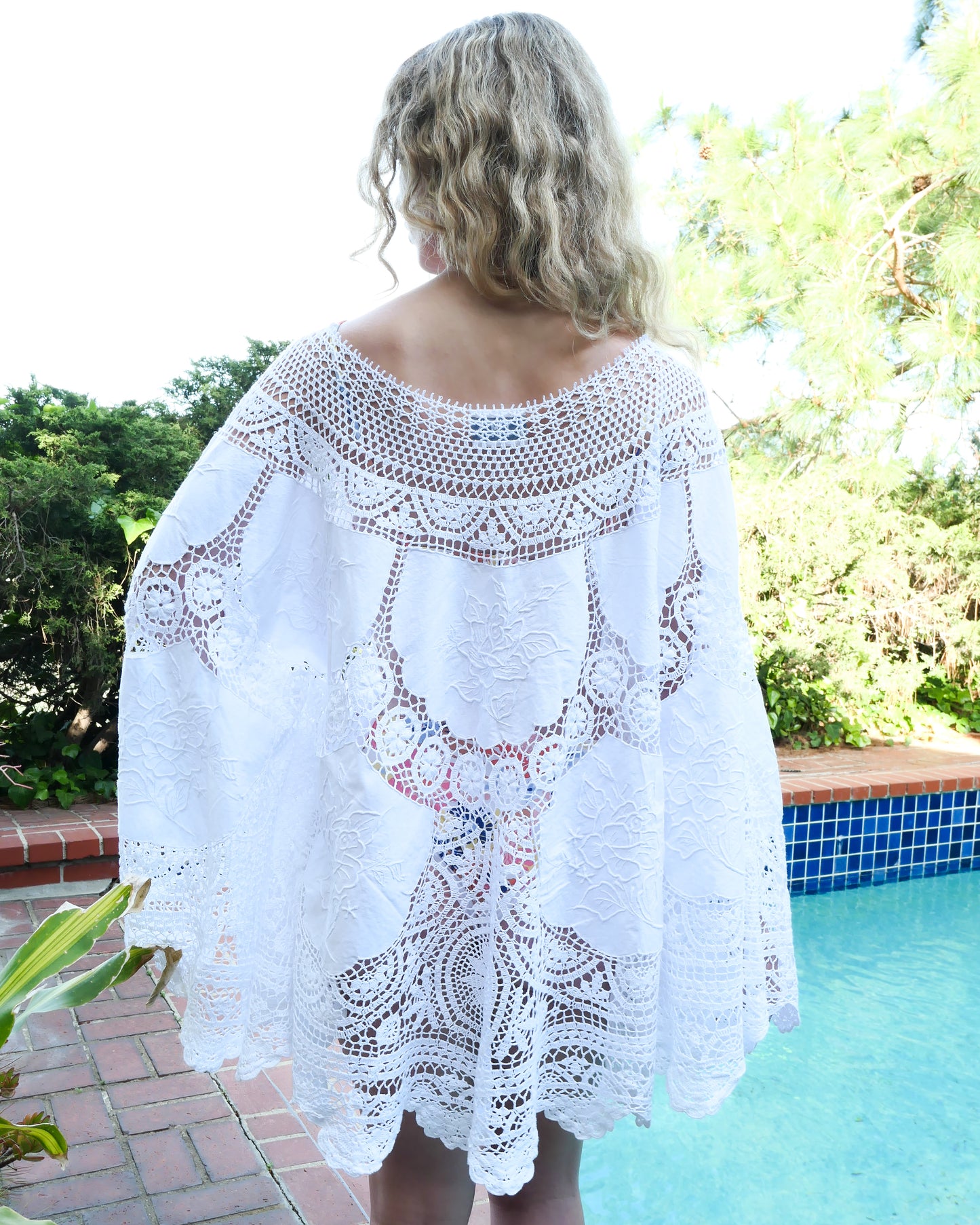 Riviera Poncho with Crochet and Cutwork Embroidery
