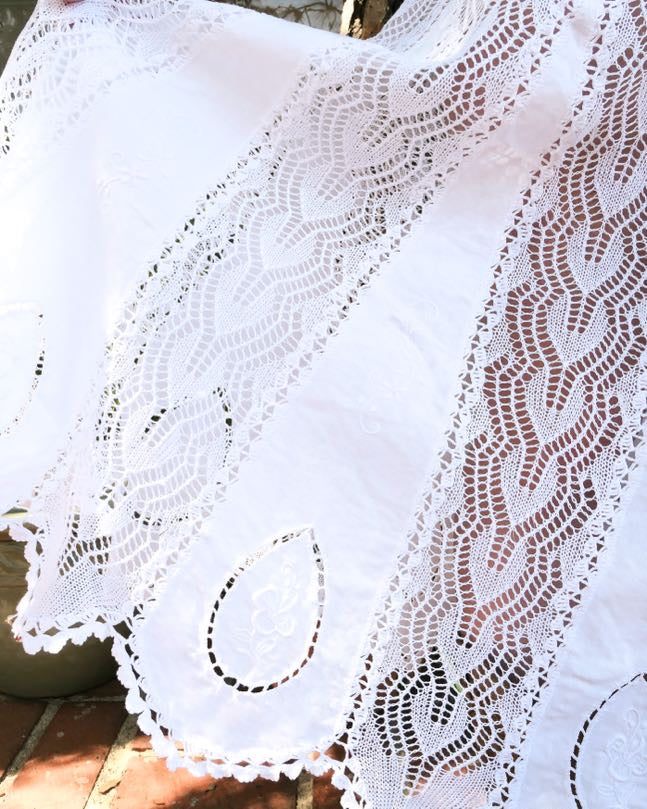 Boho Flowy Maxi Skirt with Knit and Cutwork Embroidery