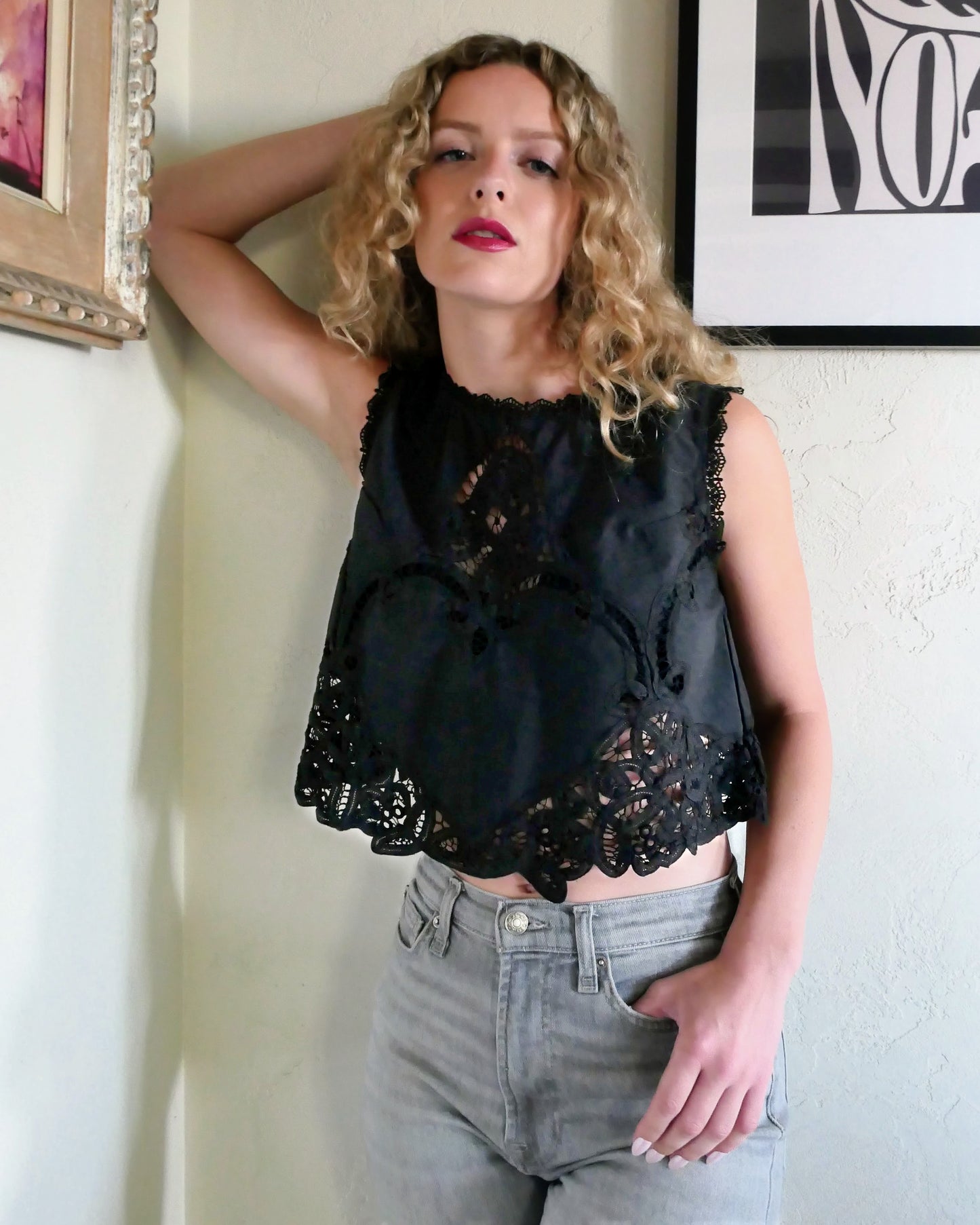 Vintage Battenberg Lace Cropped Tank Top