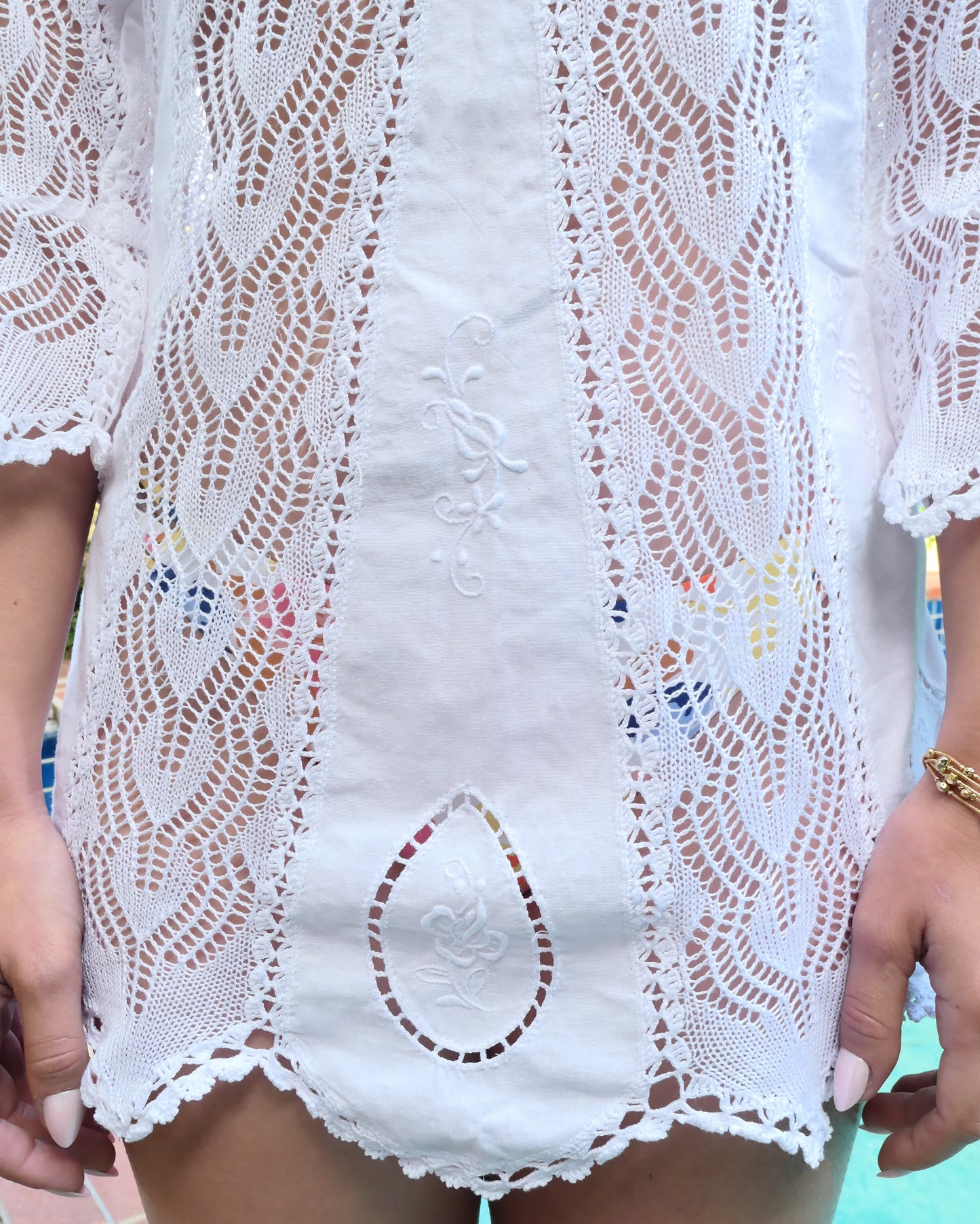 Saint Tropez Tunic Top with 3/4 Length Sleeves, Knit and Embroidered Detail