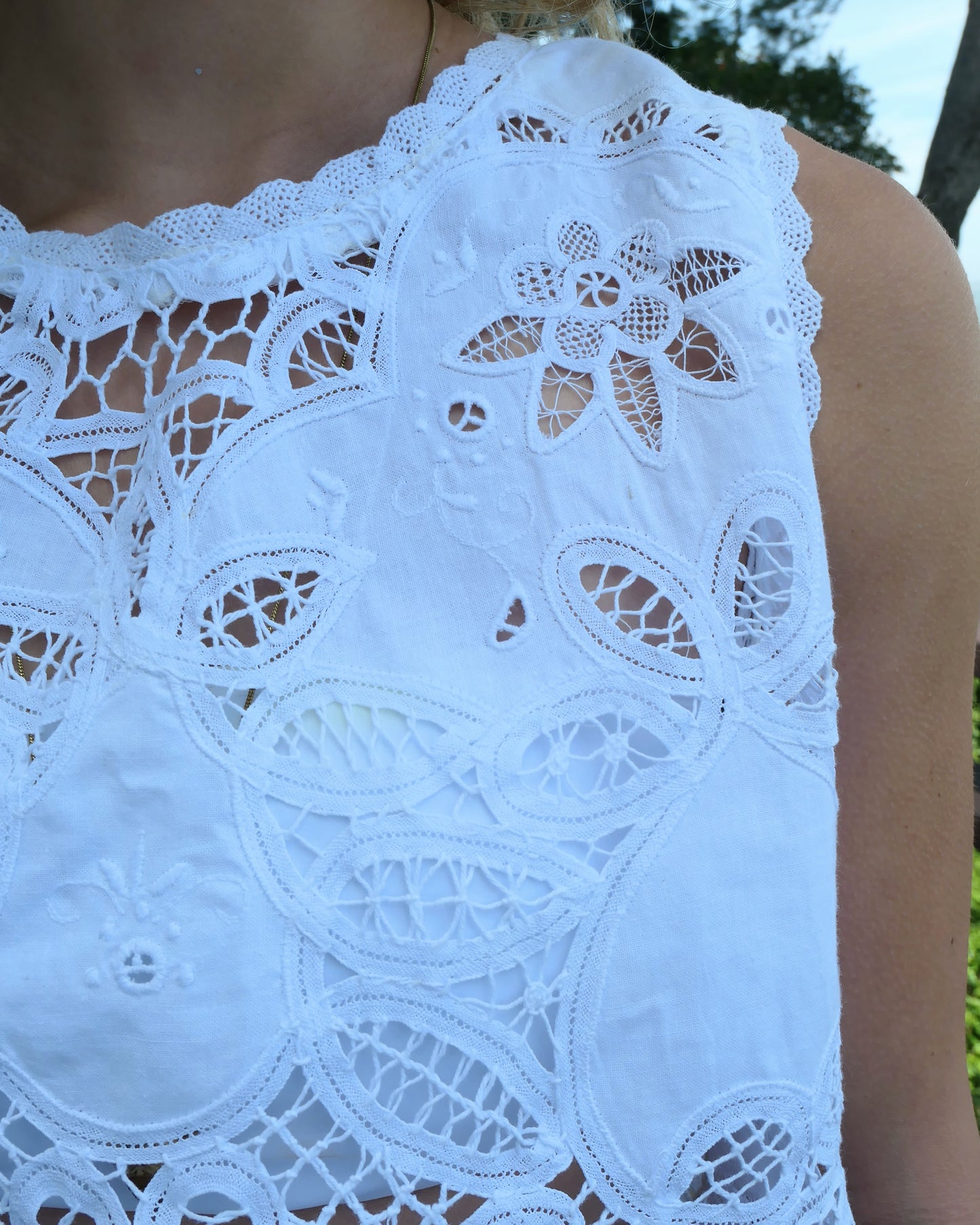 Vintage Battenberg Lace Cropped Tank Top