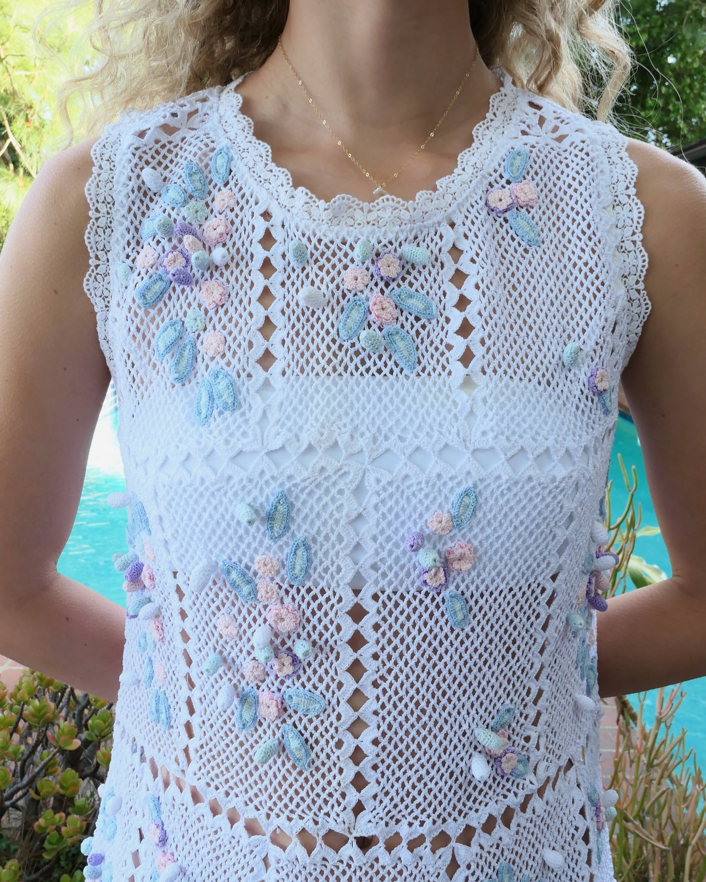 Pastel Potpourri Crochet Mini Dress