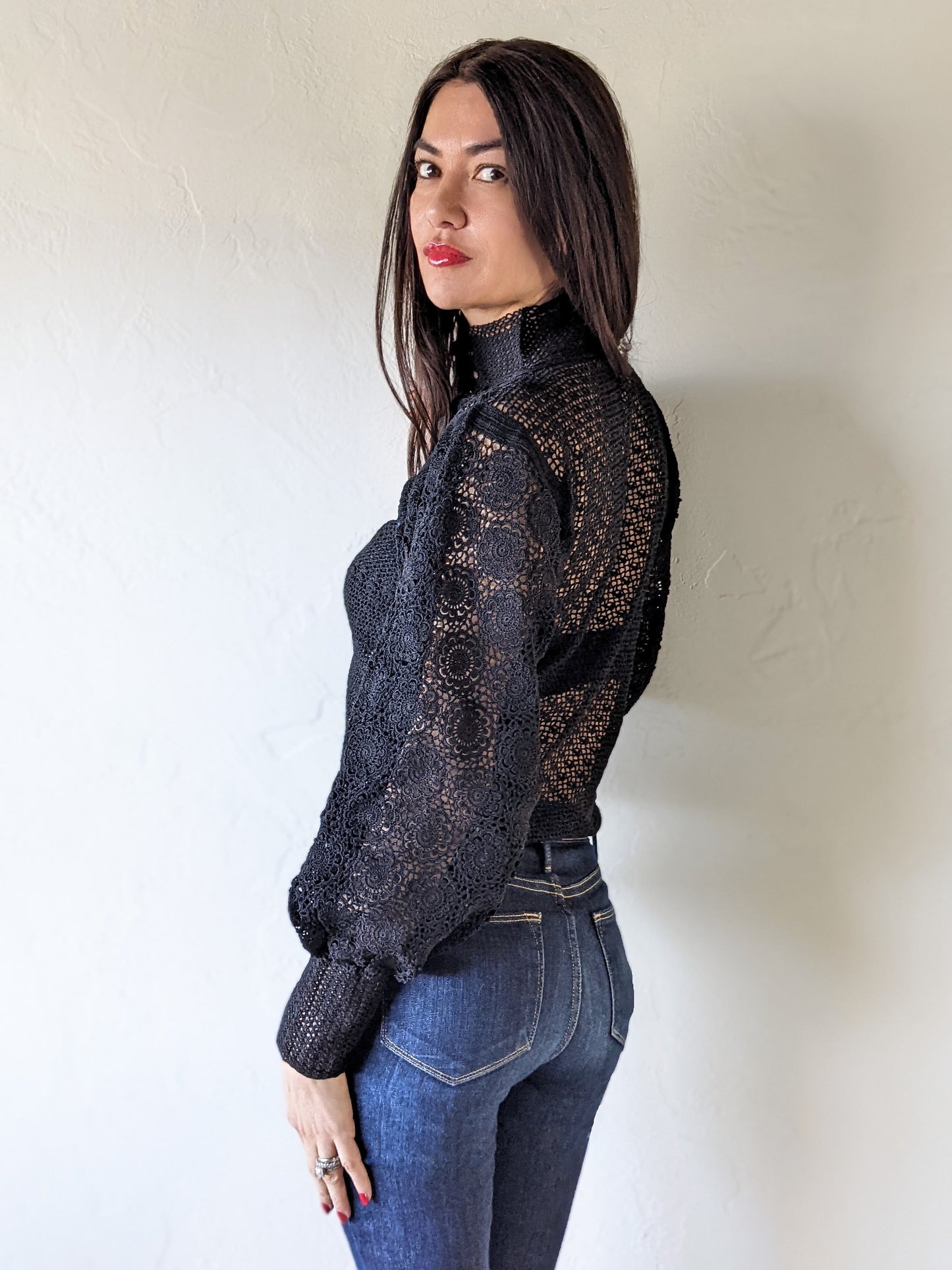 Mandarin Collar Puff sleeve Sweater