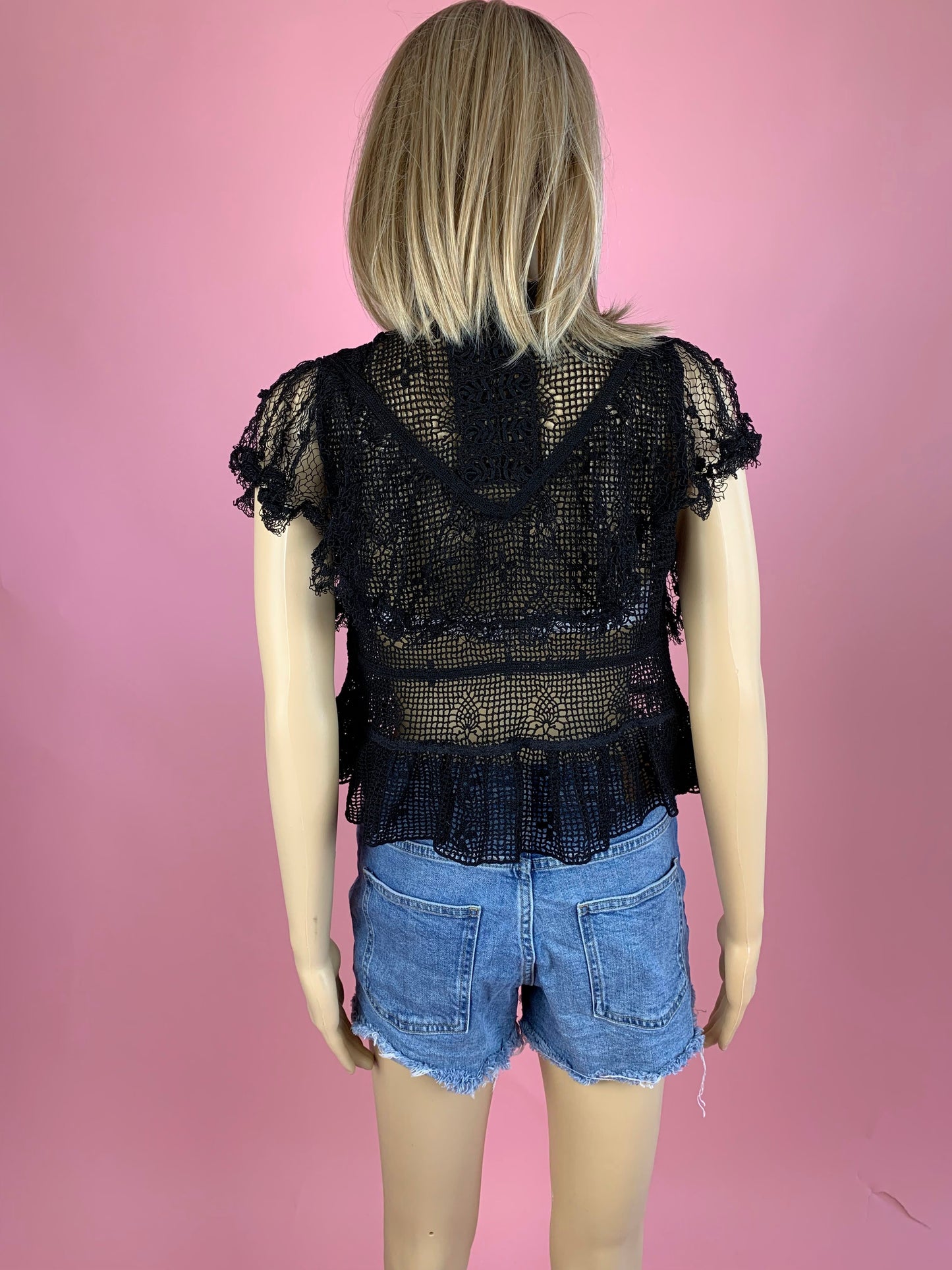 Hand Crocheted Ruffled Victorian Top with Short Sleeves