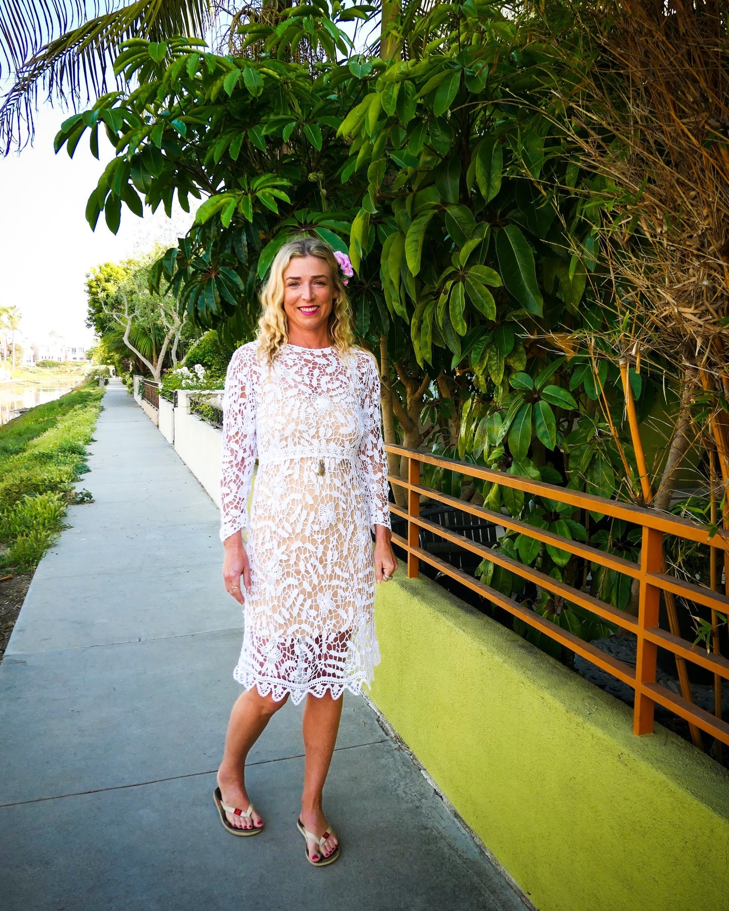 Lacy and Sheer All Hand Crochet Fitted Waist Knee Length Dress