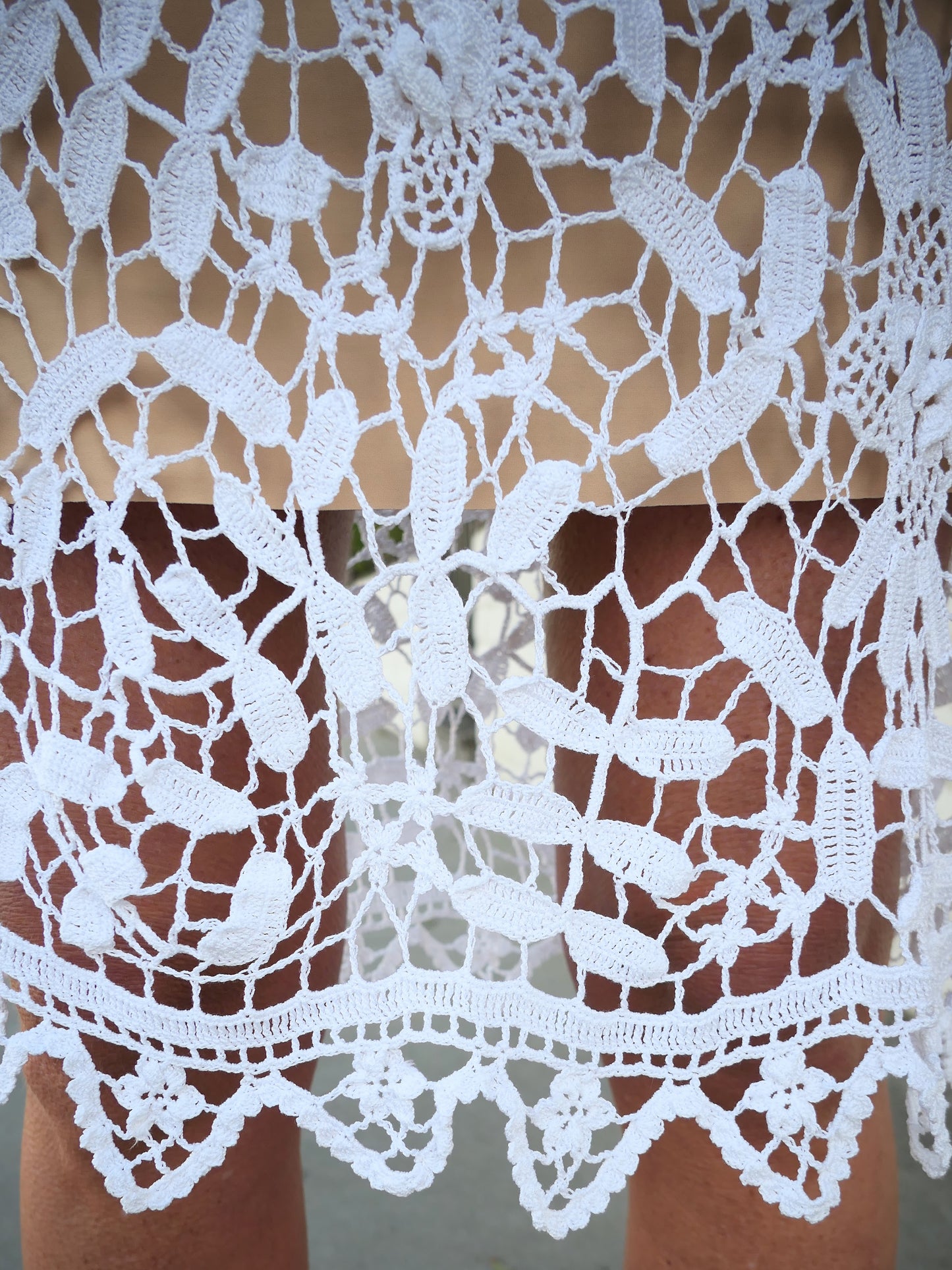 Lacy and Sheer All Hand Crochet Fitted Waist Knee Length Dress