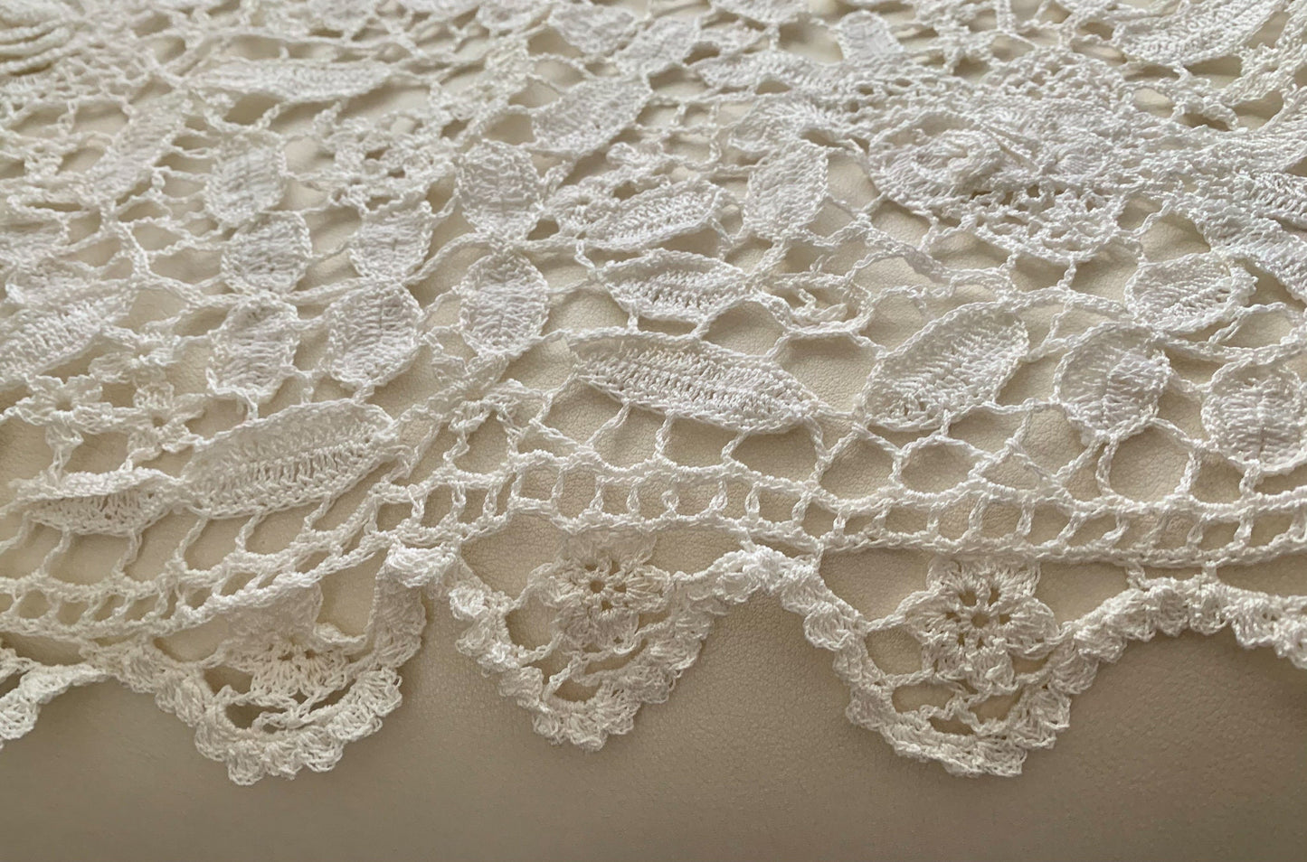 Lim's Vintage All Hand Crochet Throw Blanket 84" x 46" Rectangular Shape, Color White