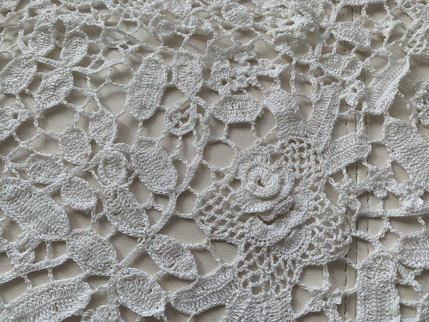 Lim's Vintage All Hand Crochet Throw Blanket 84" x 46" Rectangular Shape, Color White