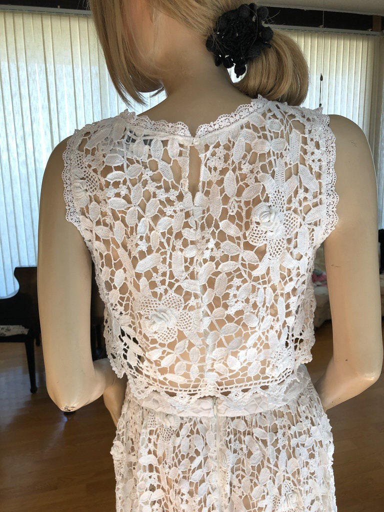 Hand Crocheted Crop Tank Top and Knee Length Skirt Set