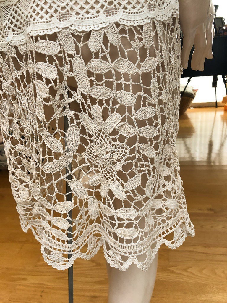 Hand Crocheted and Lace Cover-Up, Crop Top and Mini Skirt Set