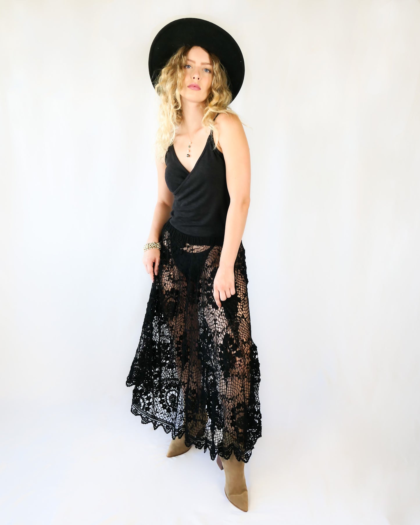 Viola Maxi Length Skirt with Circular Floral Motif