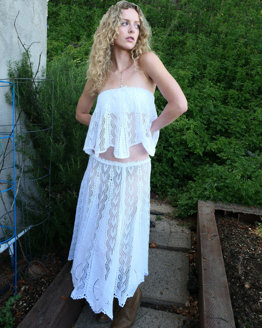 Bohemian Rapsody Flared Strapless Crop Top and Skirt Set