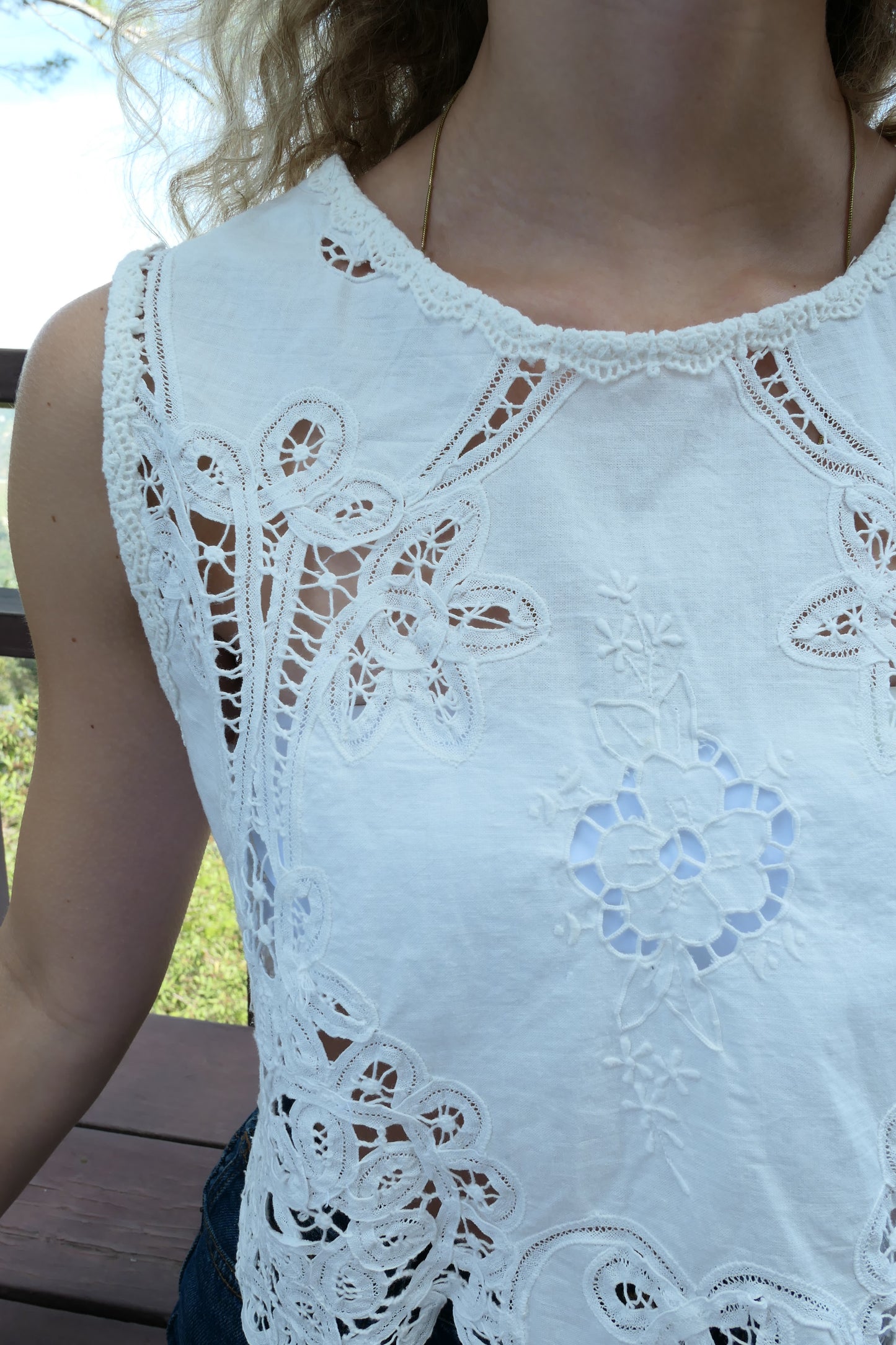Vintage Battenberg Lace Cropped Tank Top