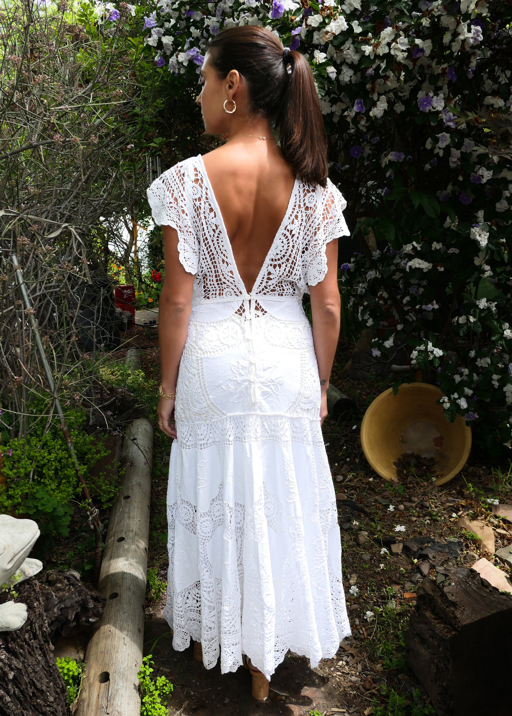 The Rosalind Crochet and Embroidered V-Back Maxi Dress The Rosalind Crochet and Embroidered V-Back Maxi Dress