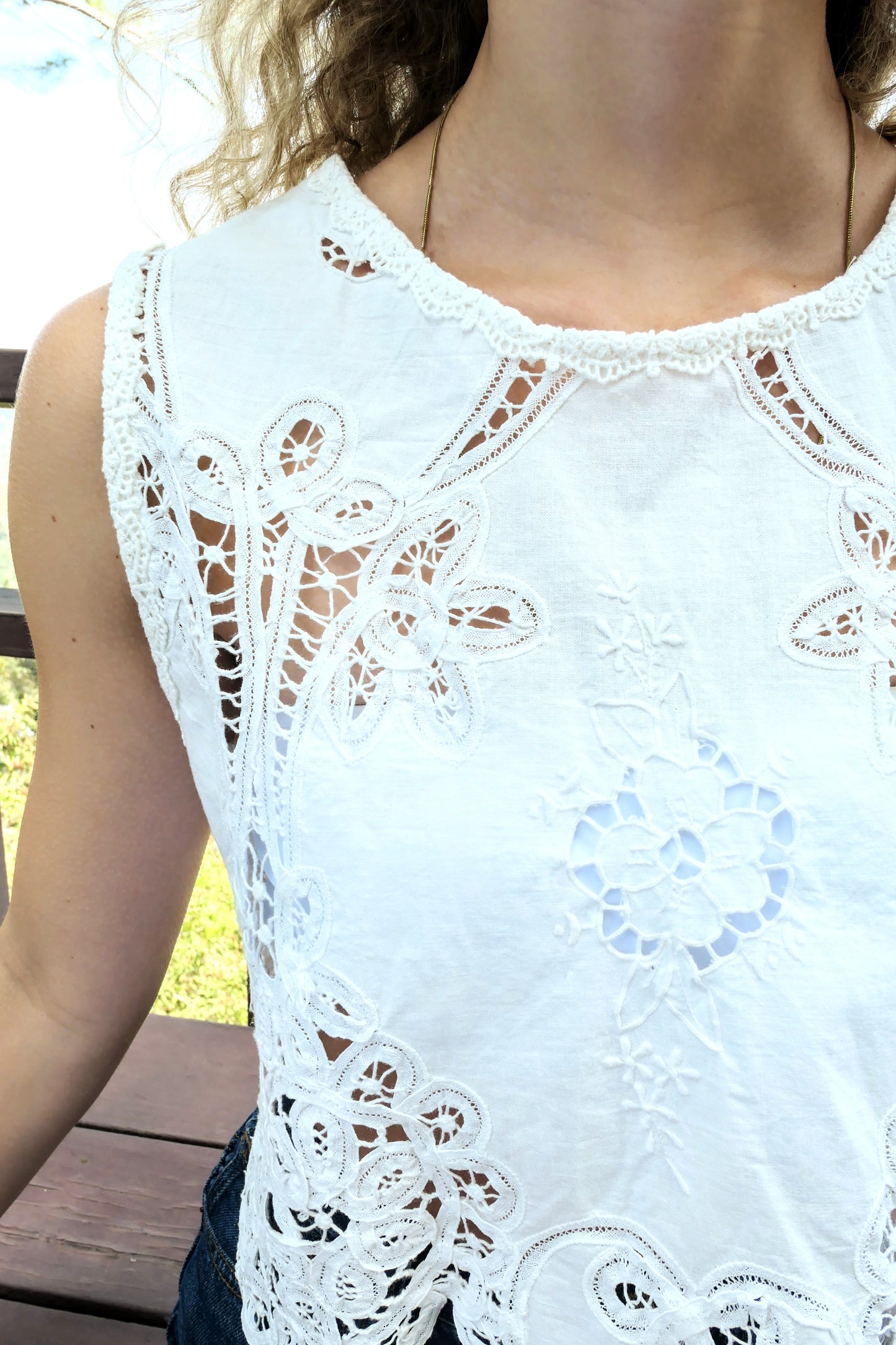 Be Still My Heart Vintage Battenberg Lace Crop Tank Top