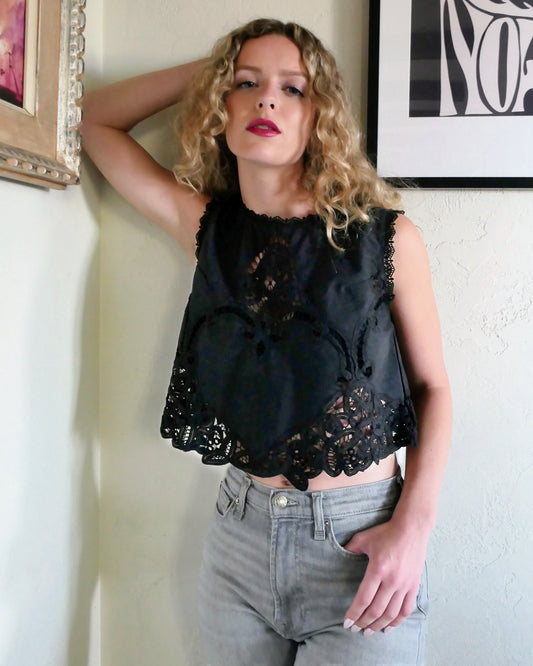 Vintage Battenberg Lace Cropped Tank Top