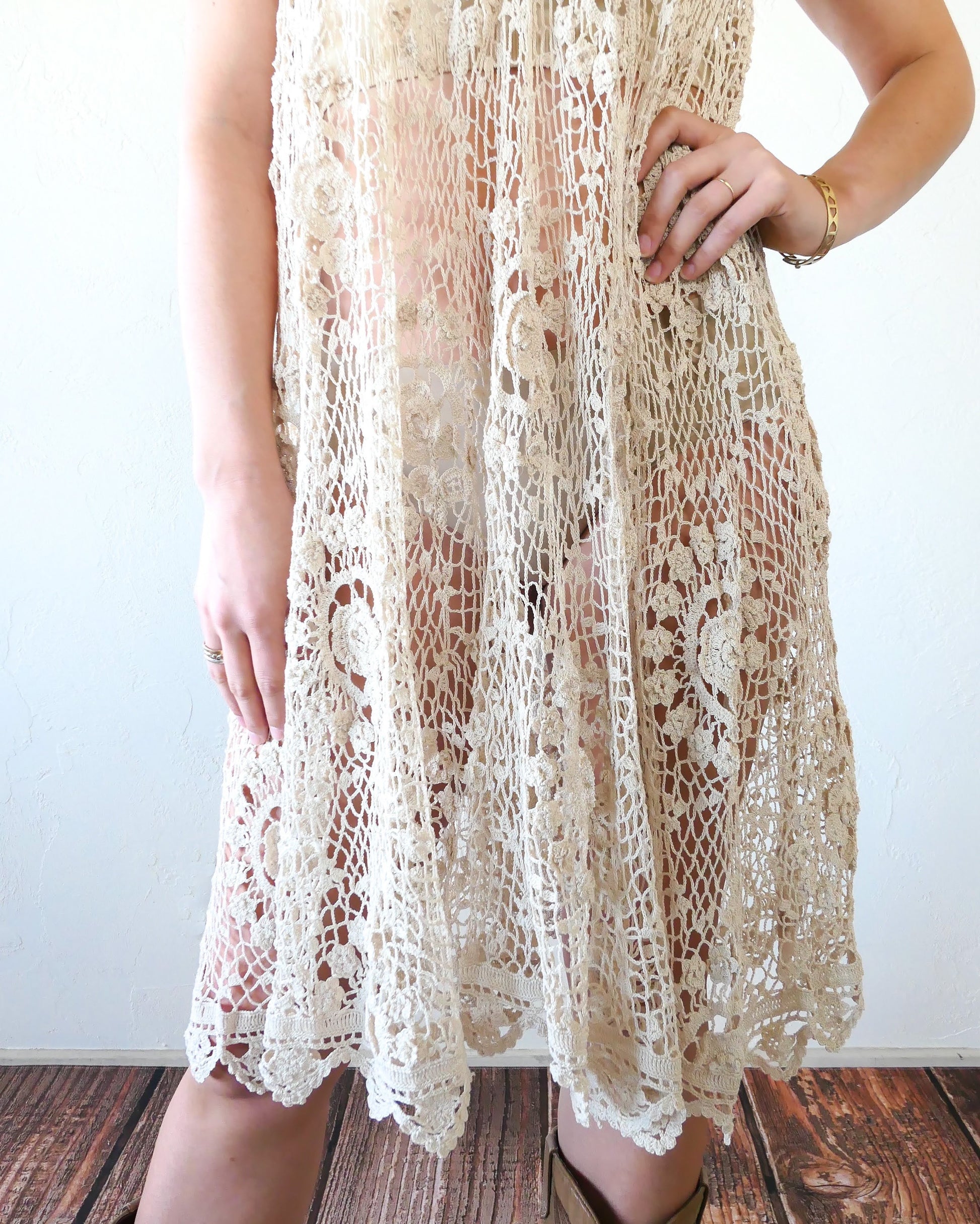 babydoll midi dress Lim's Vintage Crochet Babydoll Midi Dress in Natural