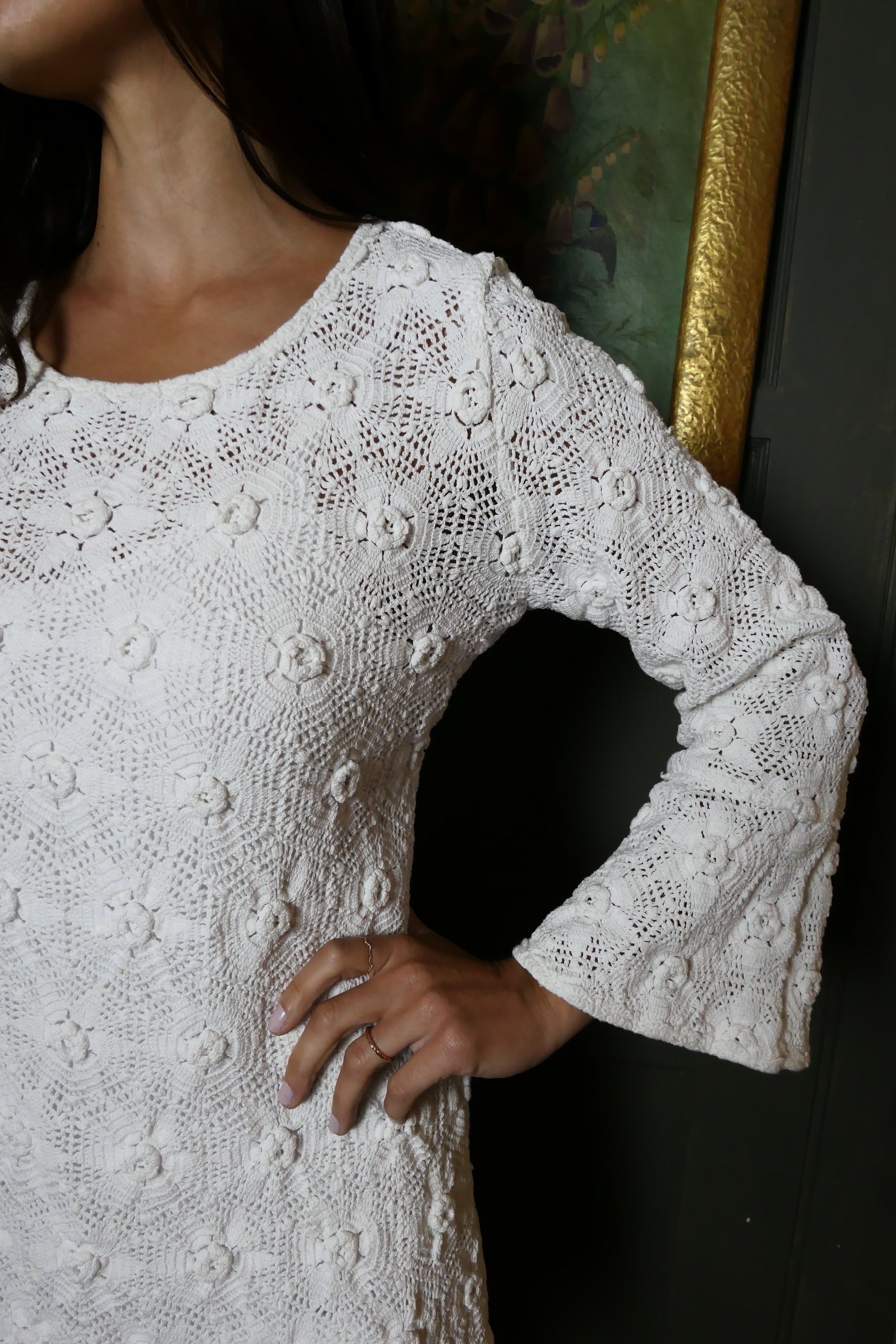 The Daisy Bell Sleeve Crochet Mini Dress by Lim's Vintage The Daisy Bell Sleeve Crochet Mini Dress by Lim's Vintage
