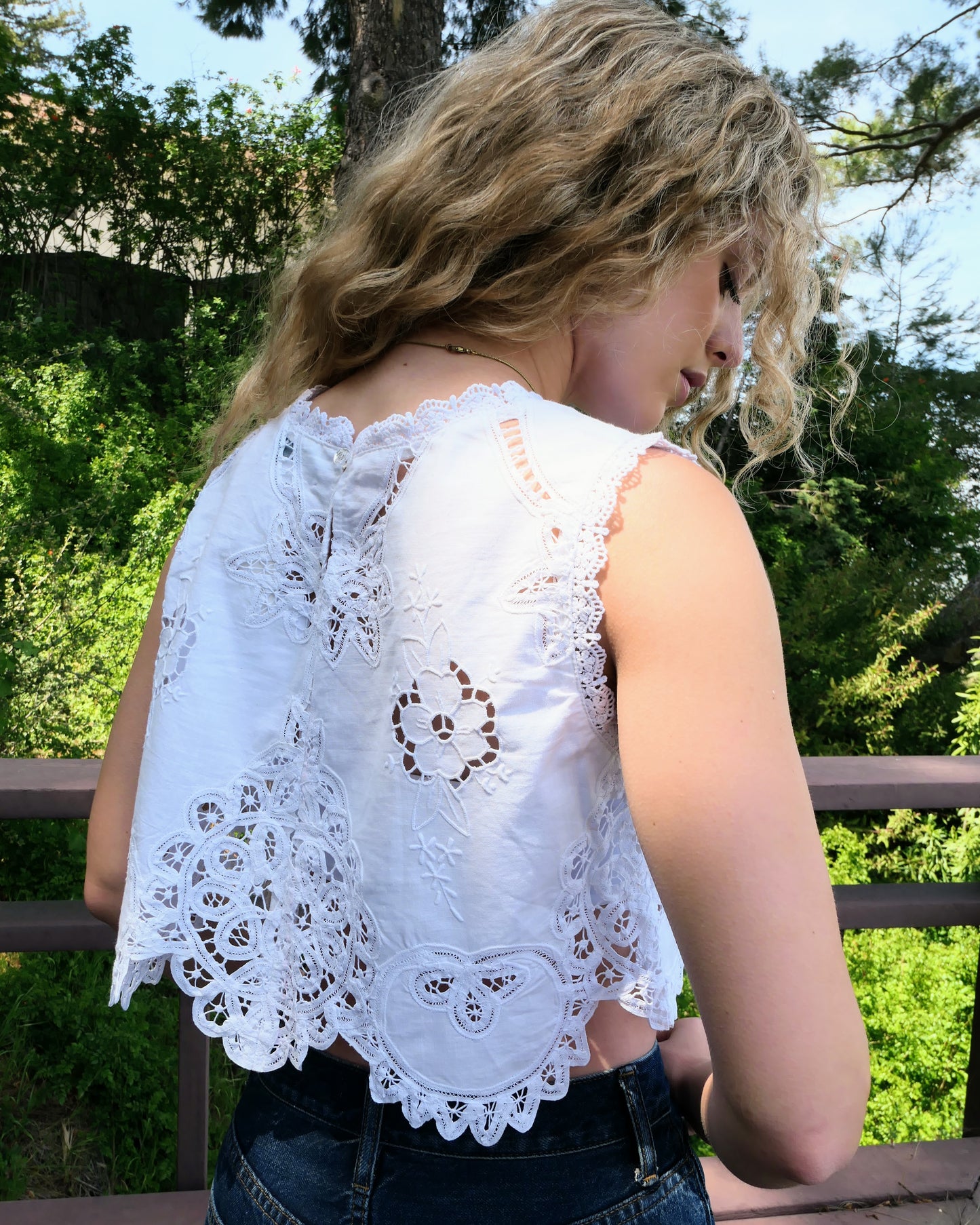 Vintage Battenberg Lace Cropped Tank Top