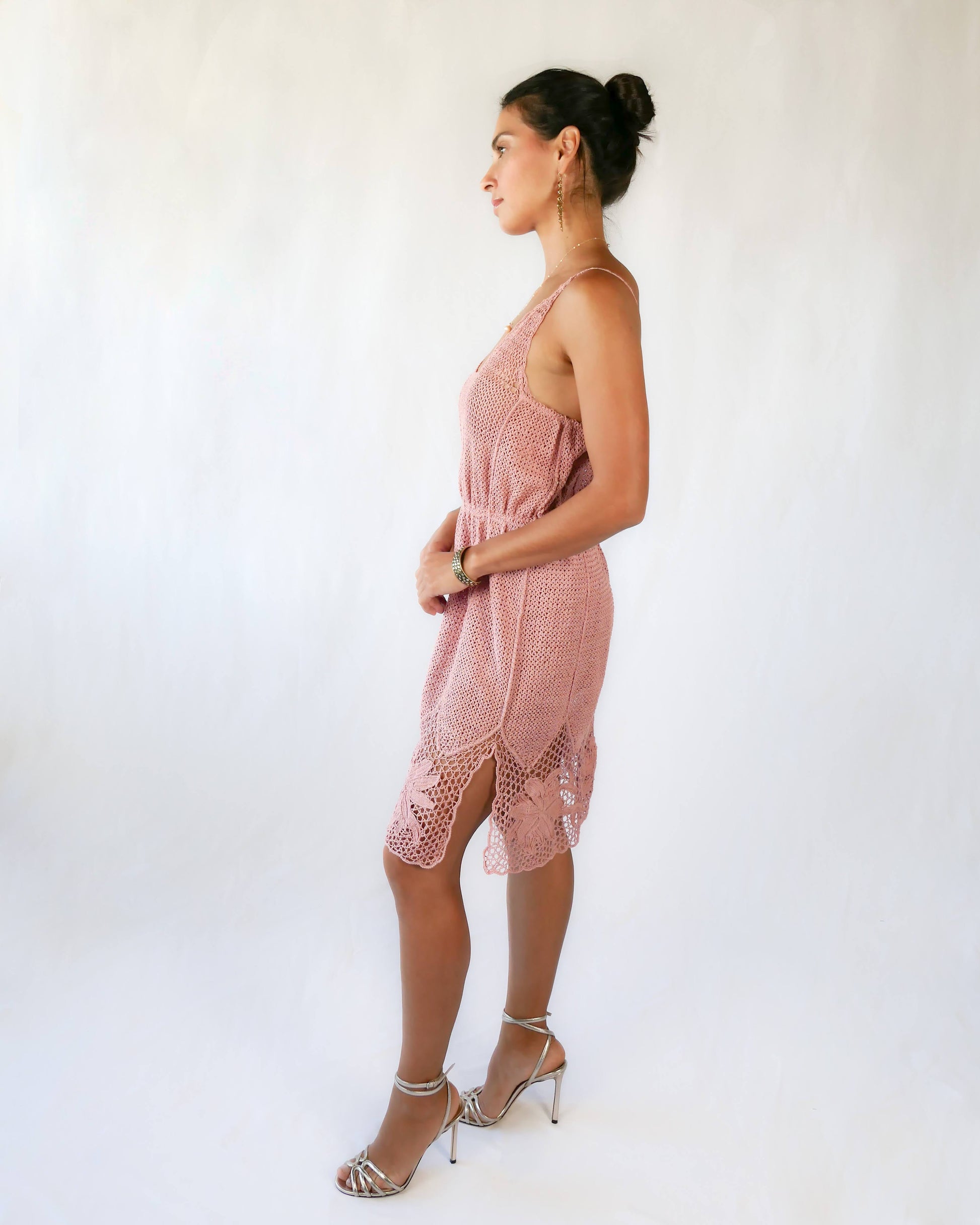 spaghetti strap crochet dress Retrofete Thelma Crochet Dress in Beige
