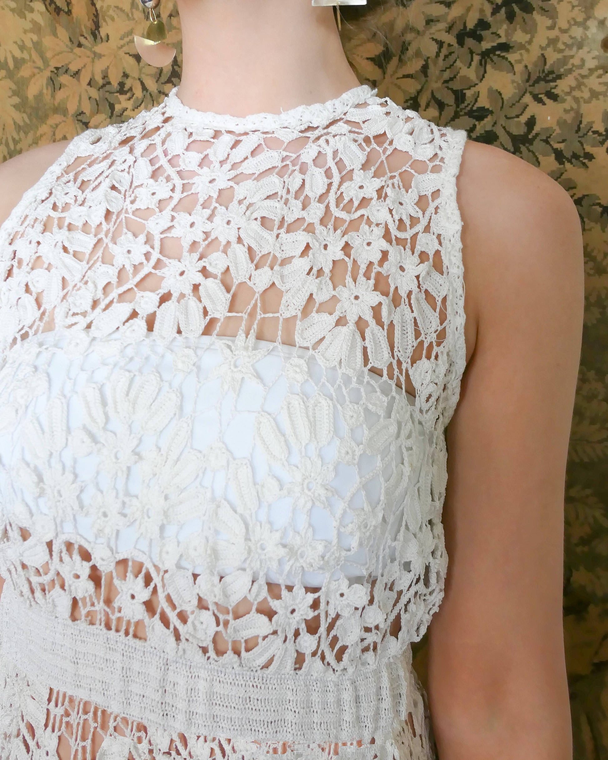 white tank maxi dress The Stella Tank Maxi Dress with Floral and Leaf Motif – Lim's Vintage