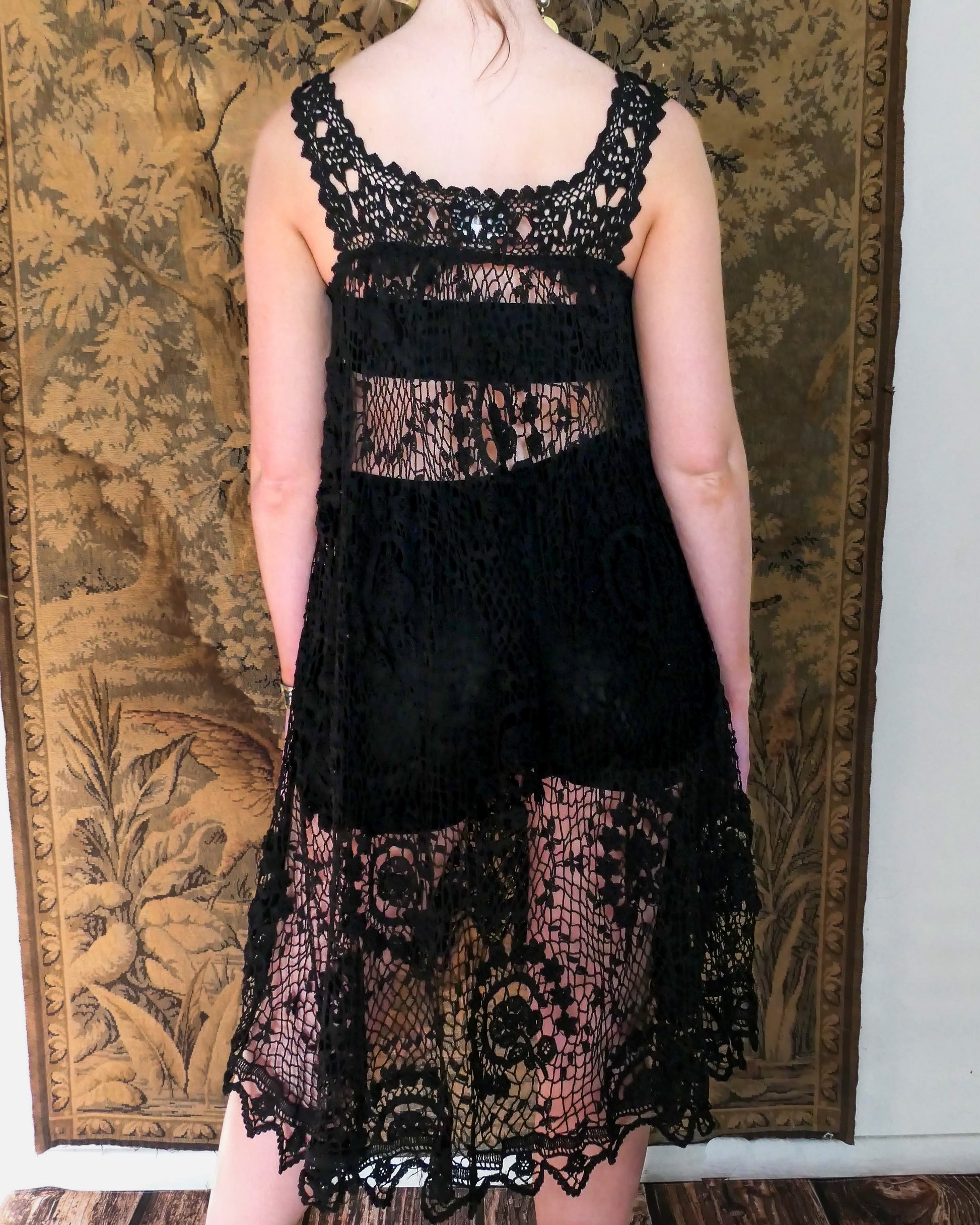 Lim's Vintage Crochet Babydoll Midi Dress in Black Lim's Vintage Crochet Babydoll Midi Dress in Black