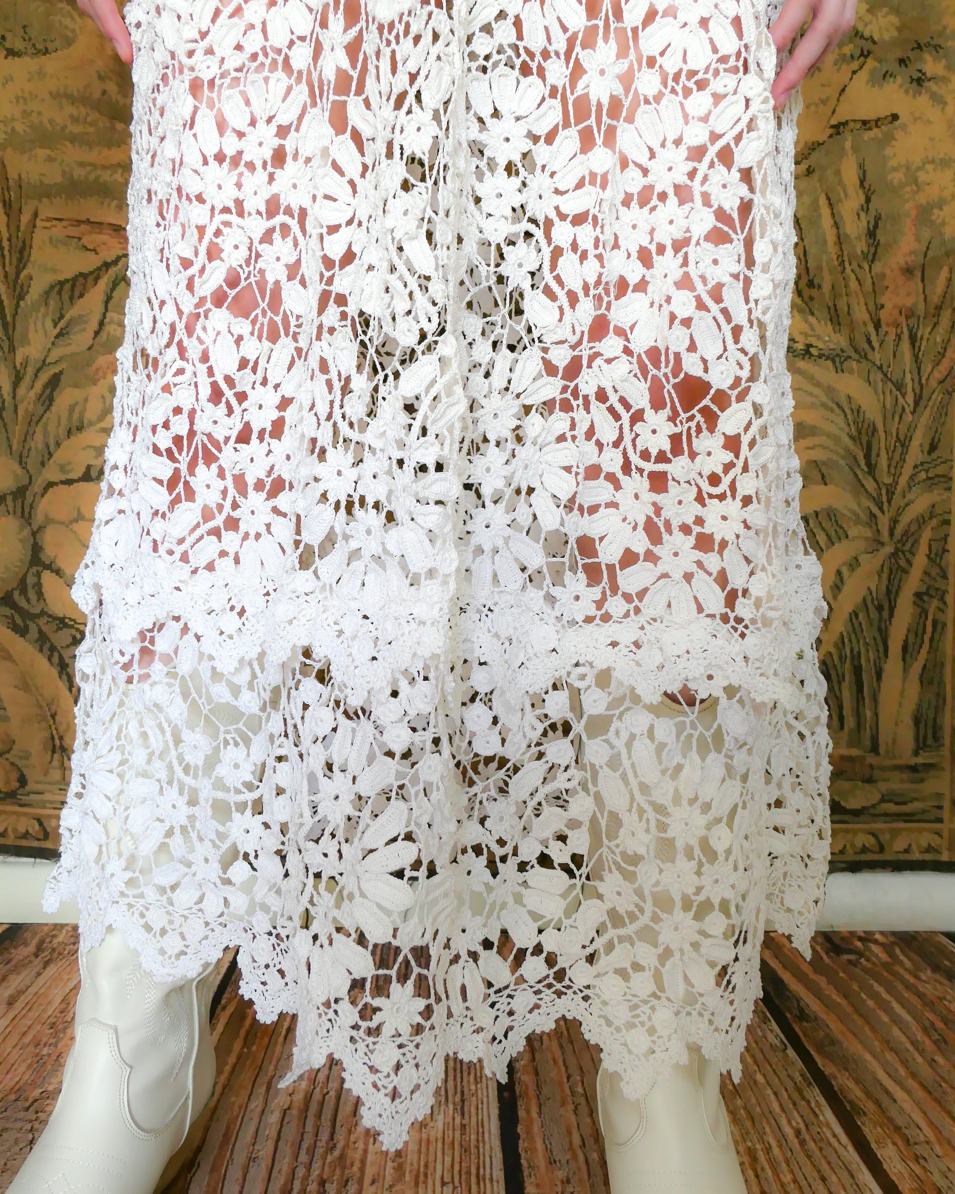 white tank maxi dress The Stella Tank Maxi Dress with Floral and Leaf Motif – Lim's Vintage
