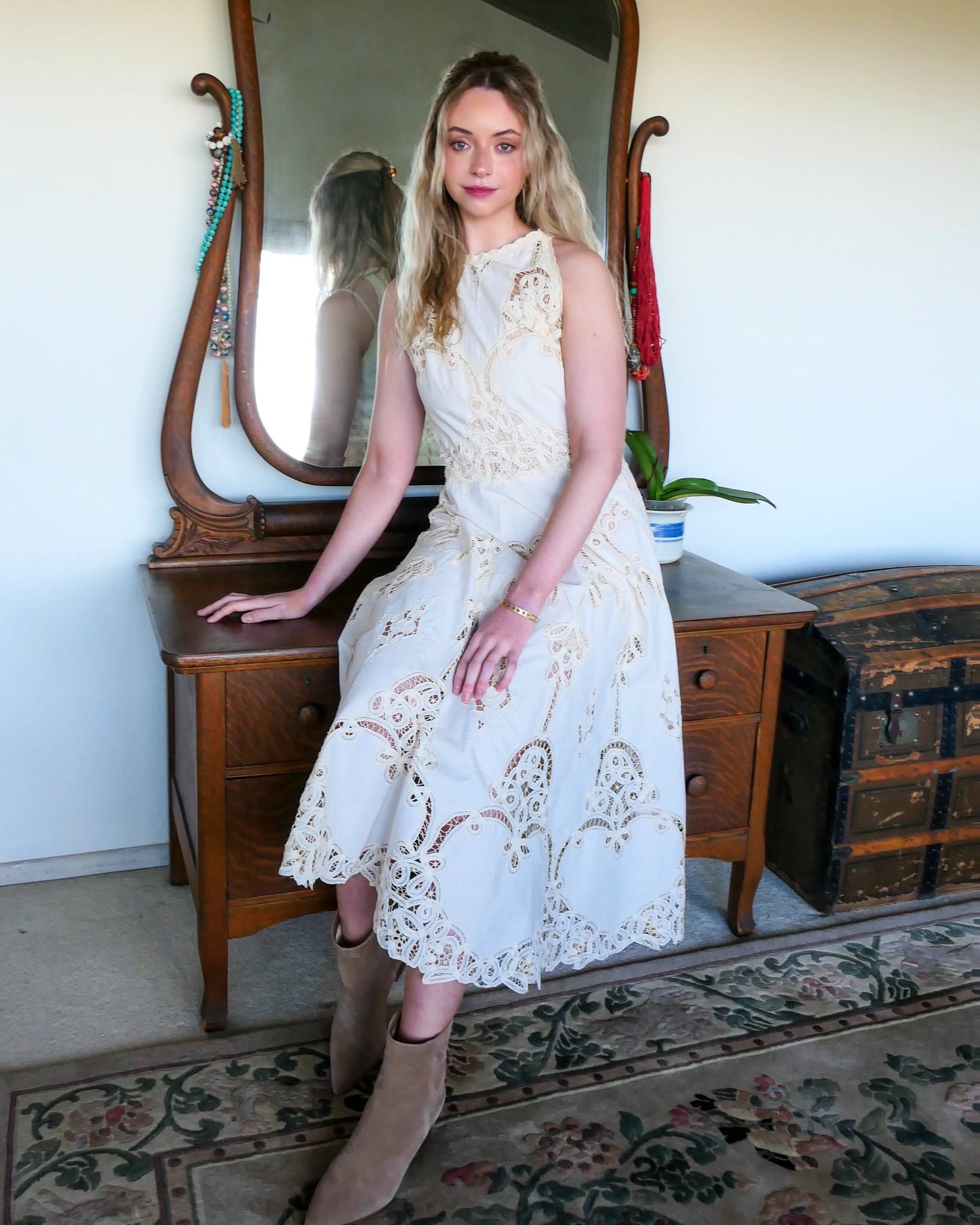 Battenberg Lace Halter Neck Maxi Dress