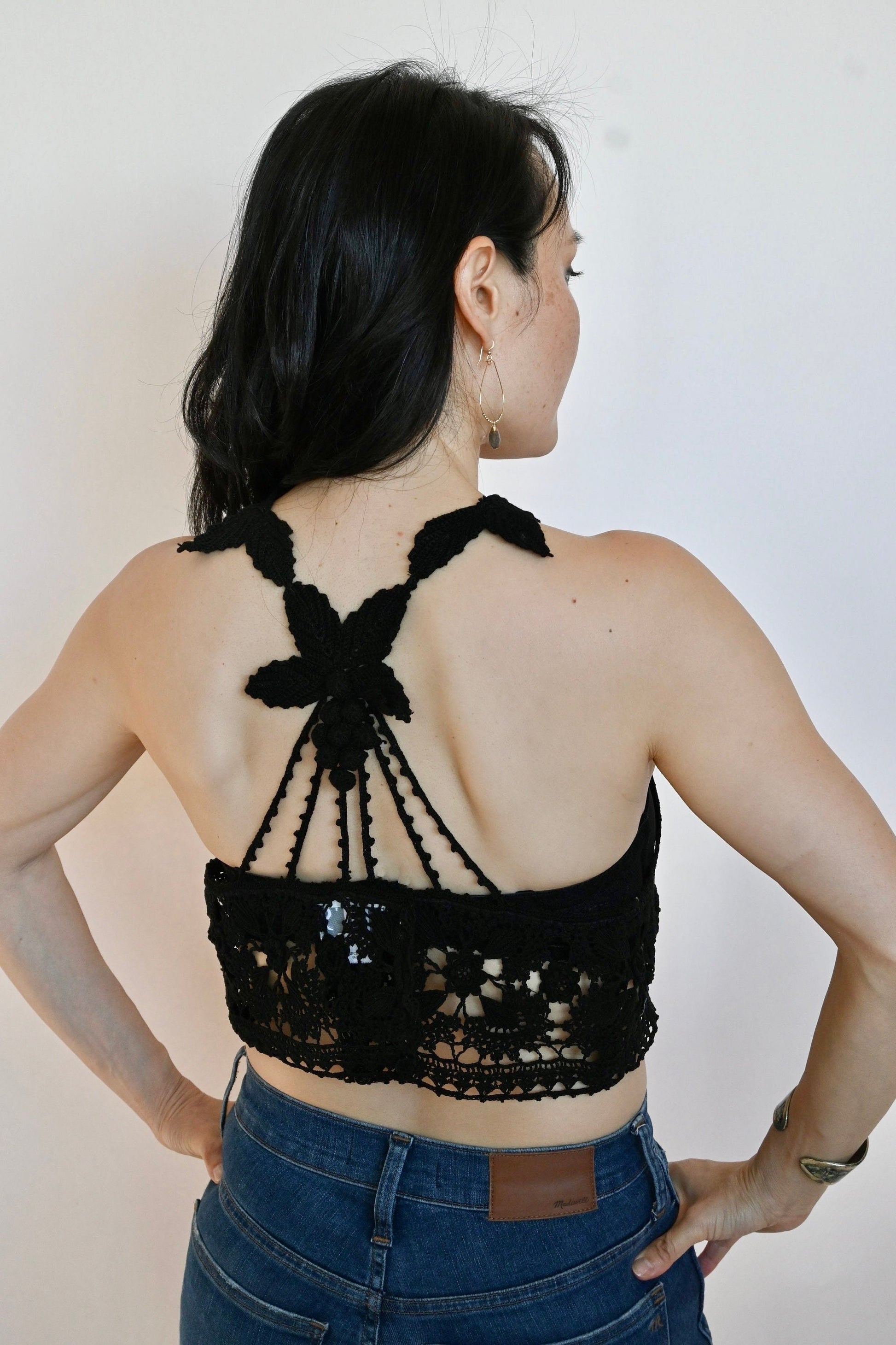 Hand Crocheted Bra Top with Grape Leaf Shoulder Straps – Lim's Vintage