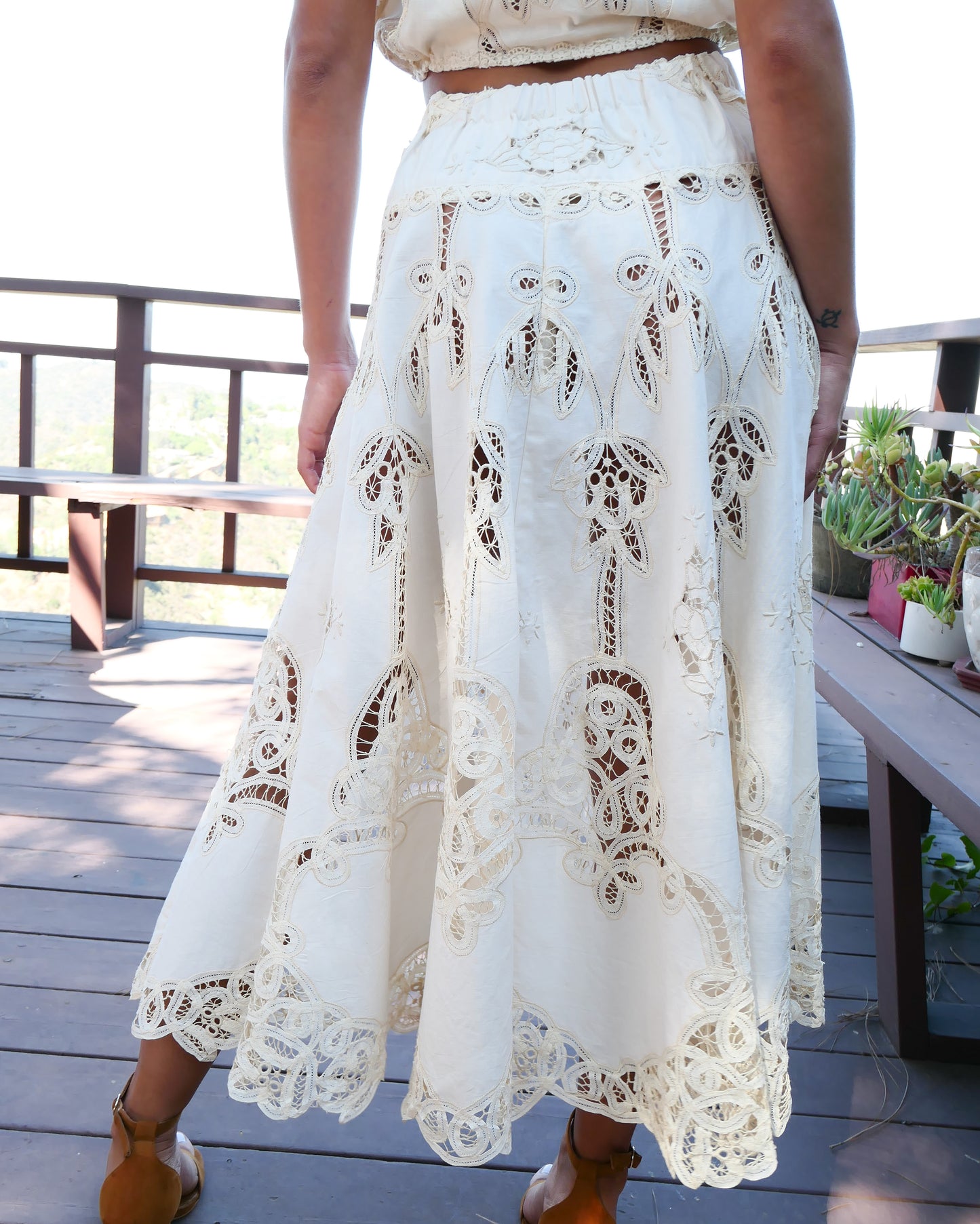 Battenberg Lace and Embroidery Crop Top & Maxi Skirt Set