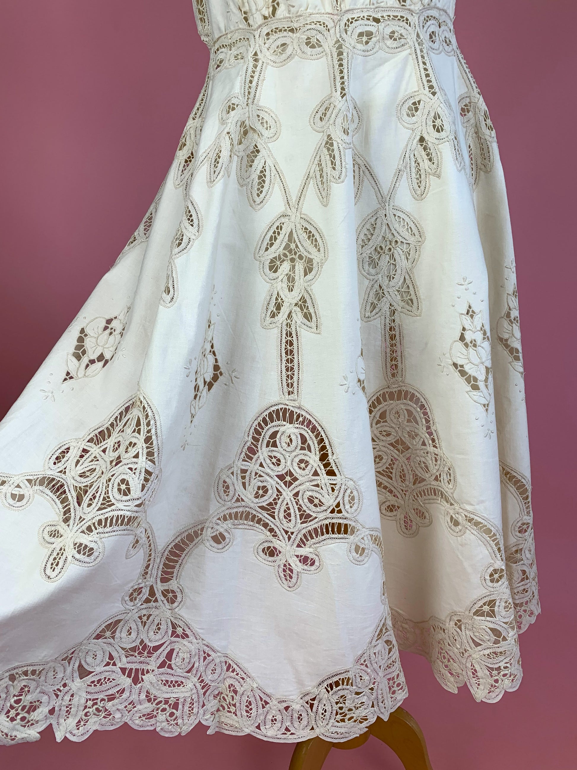 Vintage Battenberg Lace Midi Halter Dress with Flared Skirt Vintage Battenberg Lace Midi Halter Dress with Flared Skirt