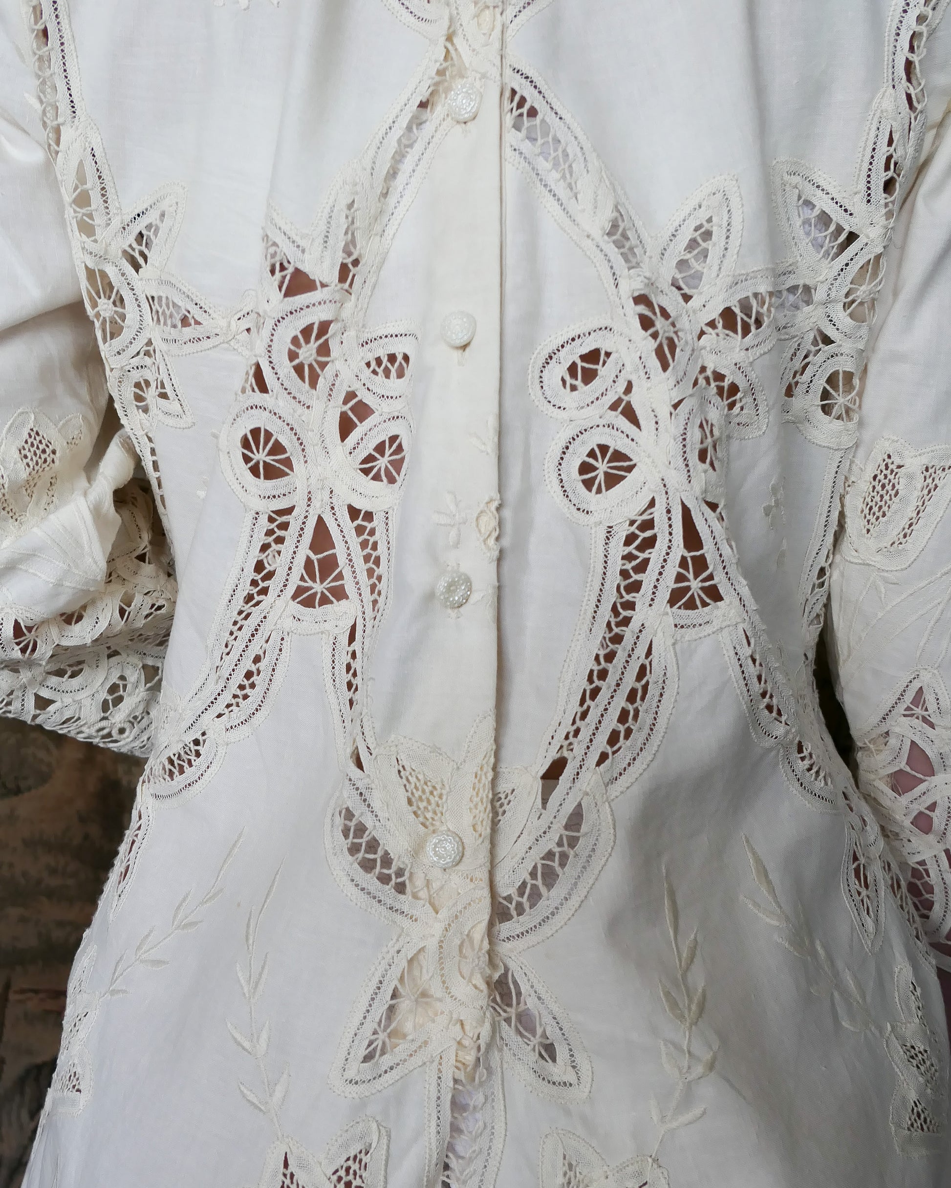 angel lace linen dress cotton long sleeve maxi dress Angel Sleeves Maxi Dress Cotton-Trim-LaceUp Front Rama Boho Fashion