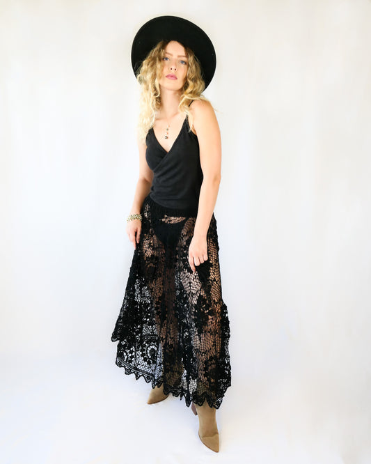 Viola Maxi Length Skirt with Circular Floral Motif