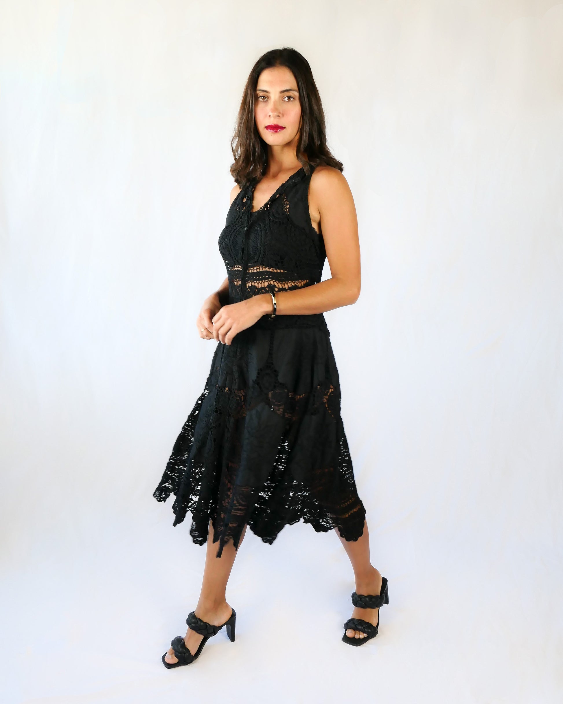 crochet work dress AKIRA Crochet All Day Colorblock Mini Dress
